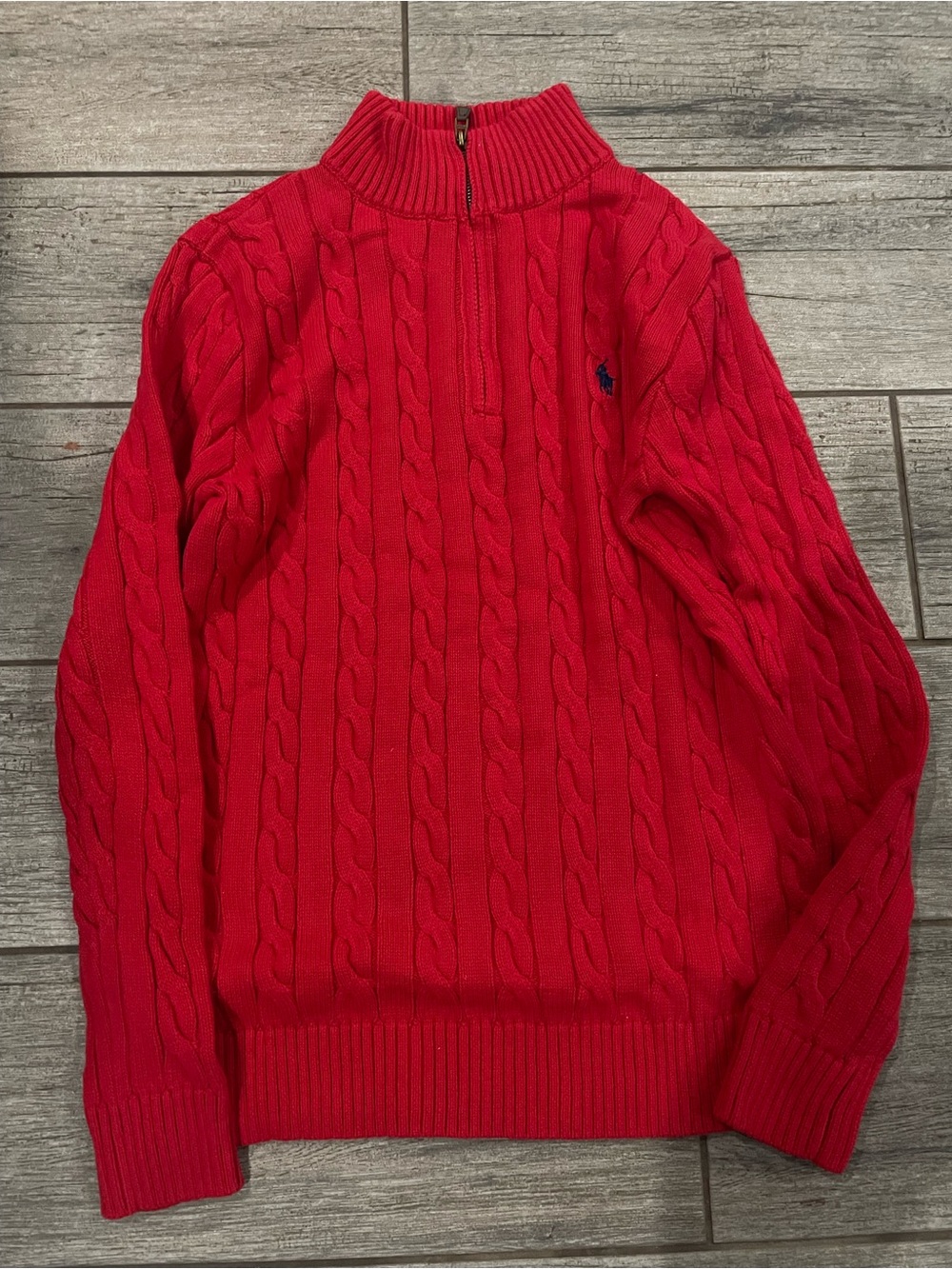 Polo by Ralph Lauren Red Cable-Knit Zip Mock Neck Sweater